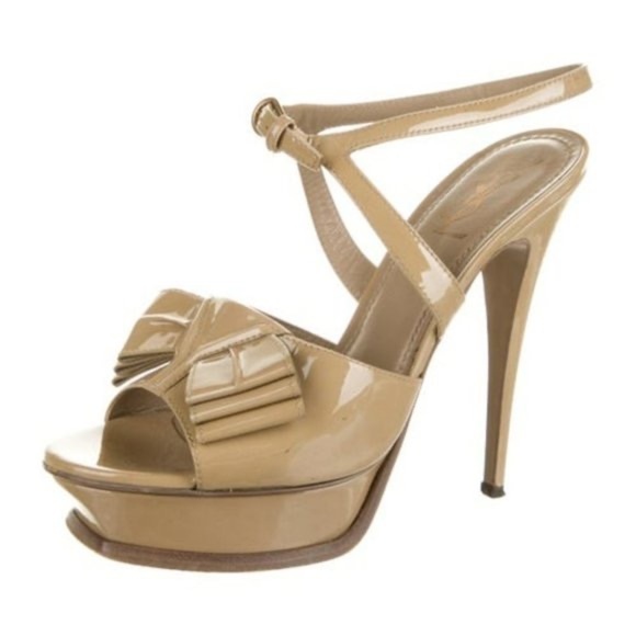 YVES SAINT LAURENT RIVE GAUCHE Patent Leather Beige Slingback Platform Sandal 39 - Picture 2 of 12